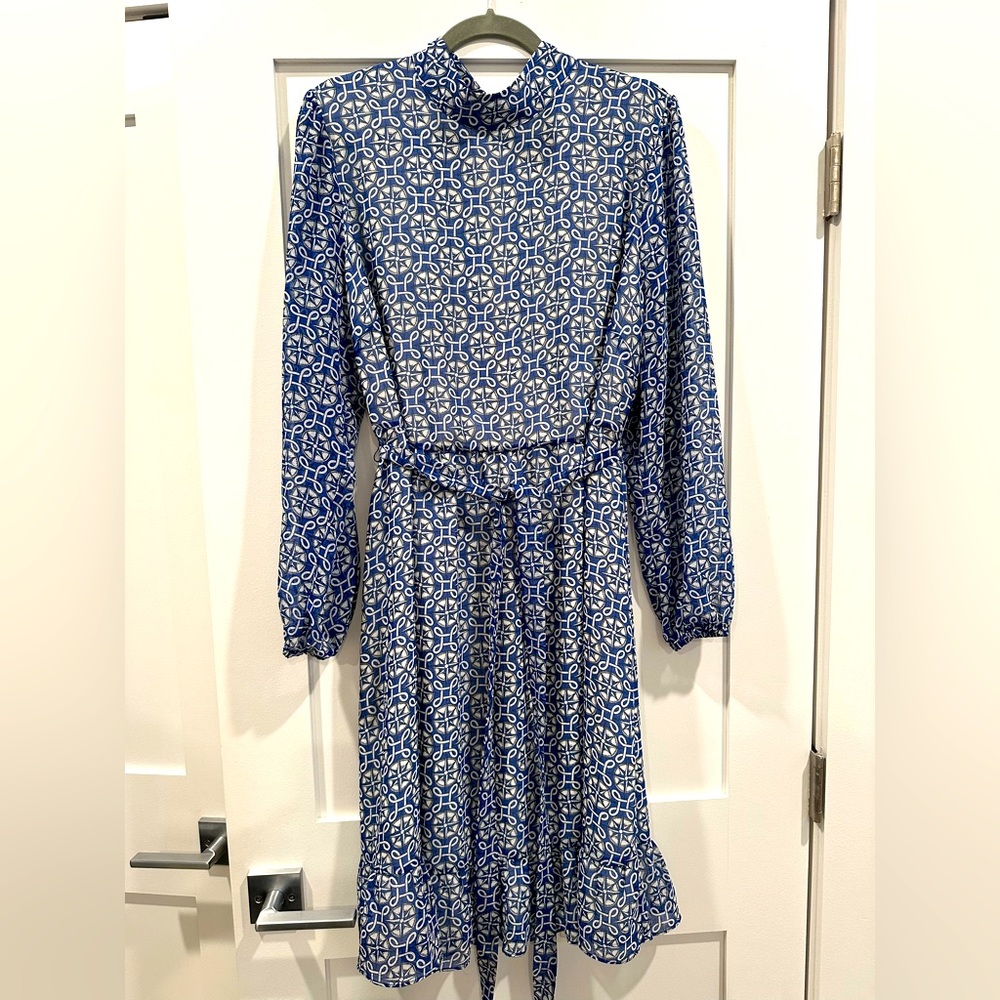 Boden Lottie Belted Dress Blue Nautical Print, 16/18 Long